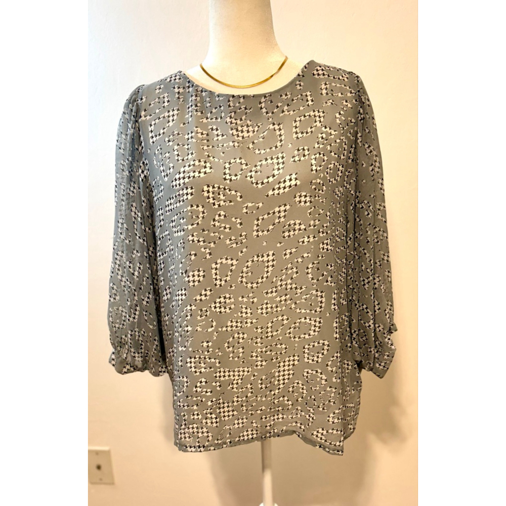 Bob Mackie Gray Black Blouse M, hound tooth check animal product winged dolman